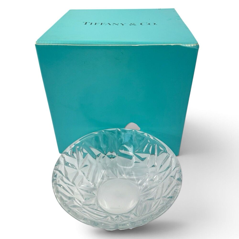 Vintage Tiffany & Co. Rock Cut Crystal Bowl 6" With Original Presentation Box